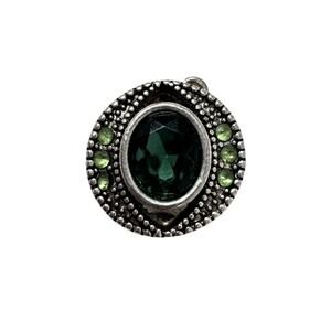 Silver Tone Emerald Green Charm Necklace Pendant Only Womens Jewelry